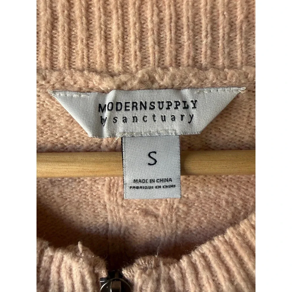 Modern Supply by Sanctuary Peach‎ Cable Knit Zip Front Short Sleeve Sweater S